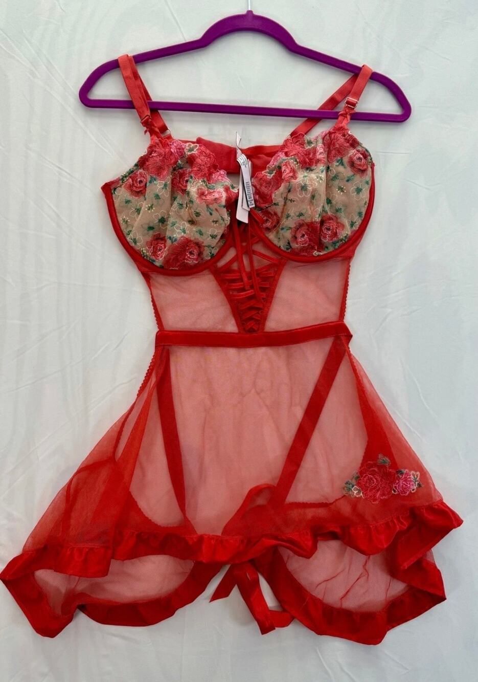 Victoria's Secret Very Sexy Wicked Floral Embroidery Apron Sz XXL 2XL Lingerie